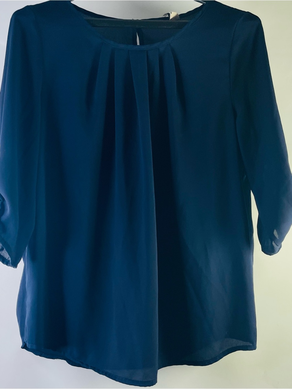 Brenda’s USA pleated detailing 3/4 roll tab sleeves Navy Blouse